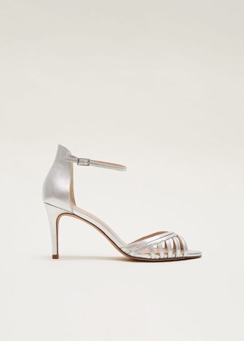 Phase Eight Silver Leather Open Toe Heels Silver Australia | KV2359640